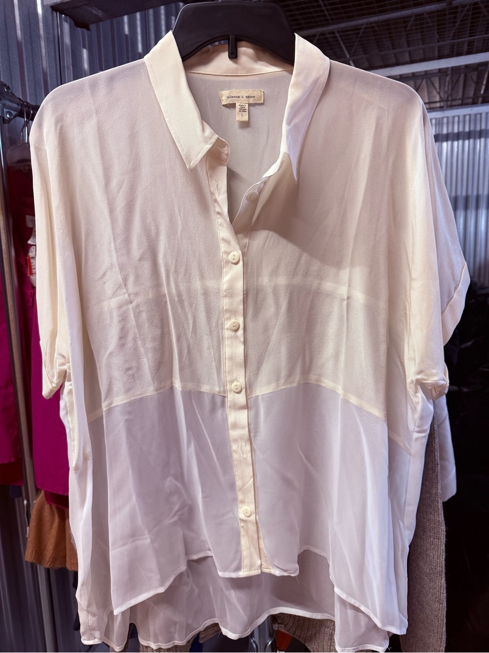 silence + noise Cream Sheer Collared Blouse